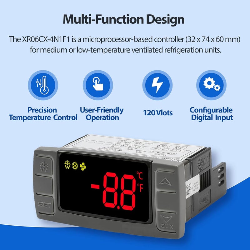 ToolSentryX Digital Temperature Controller XR06CX-4N1F1 for Commercial Refrigeration, 120V 50-60Hz, Compatible with Dixell Programmable Refrigerators/Freezers, Dual NTC Probes, Detailed Instructions - Image 3